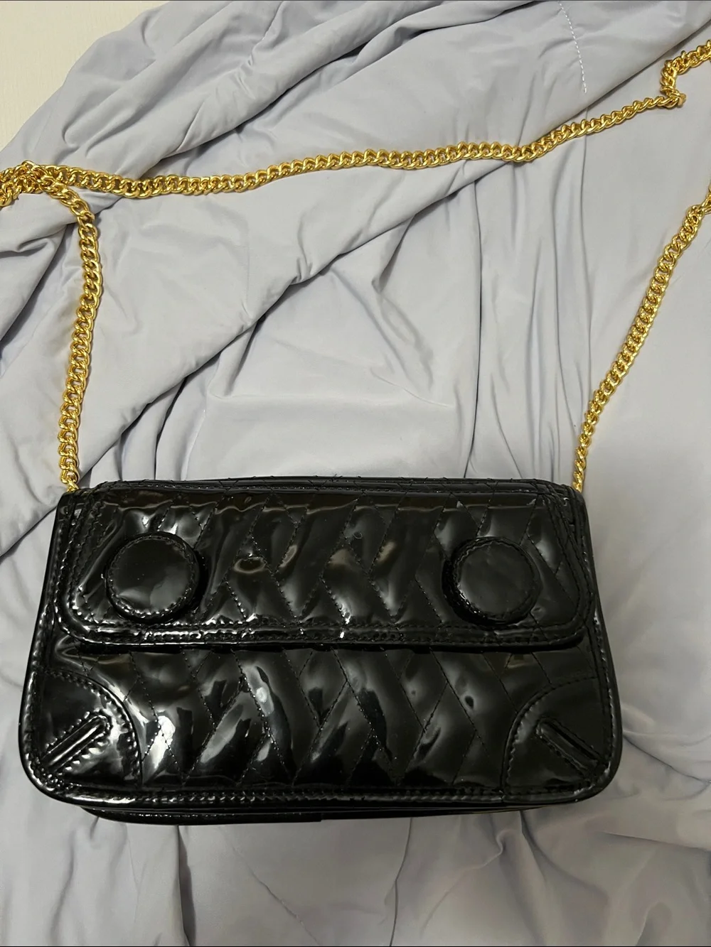 Black Patent Quilted Chain Shoulder Bag - Felix ray